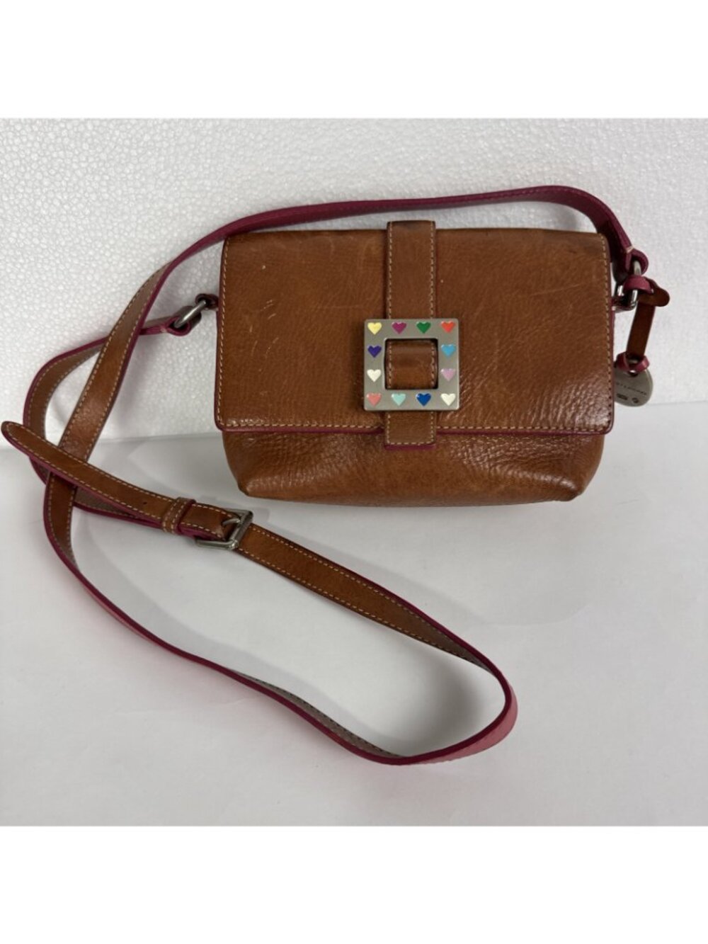 Dooney & Bourke Leather Brown Pink Heart Buckle Mini Shoulder Crossbody Bag Y2K - Picture 2 of 16